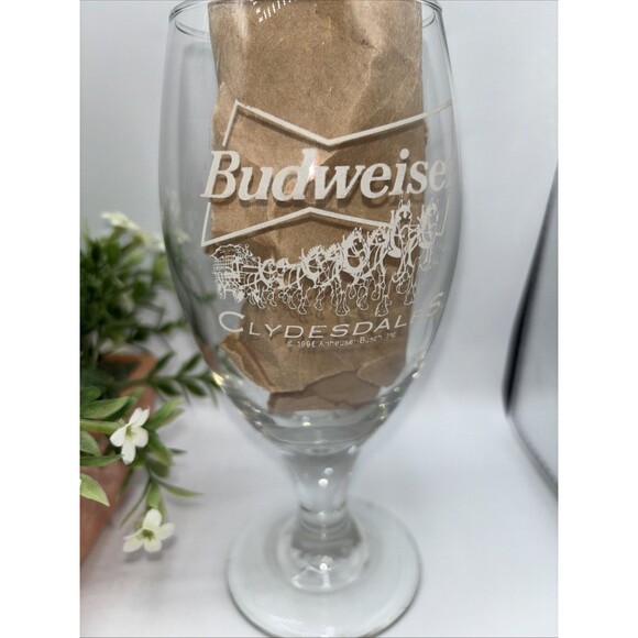 Vtg Budweiser 1996 Clydesdales Horsed Etched Wine Beer 7" Glass Bar-Replacement - Picture 3 of 11